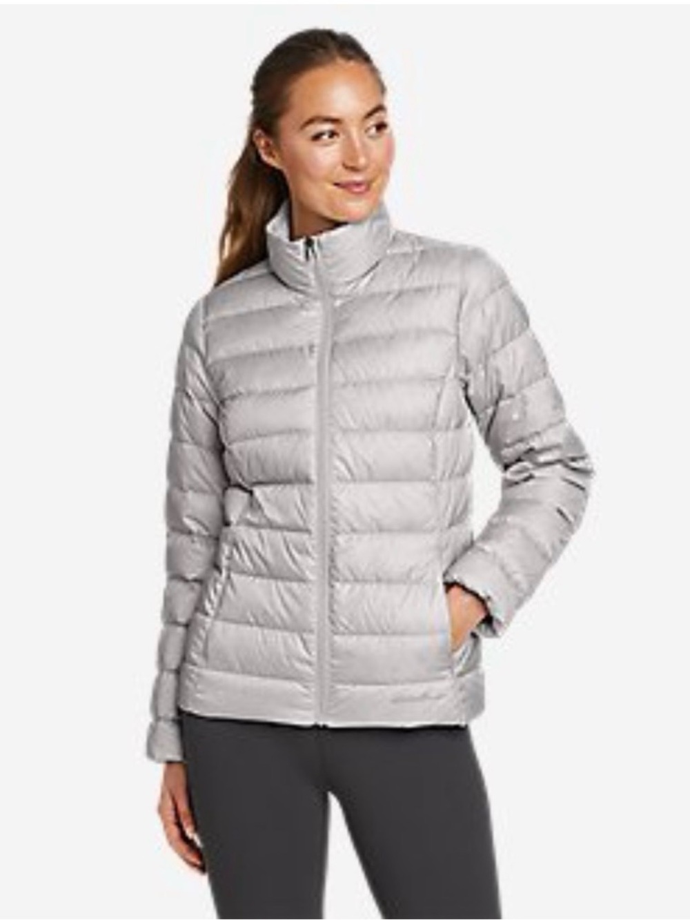 Eddie Bauer 650 Down Light Gray Women's Packable Jacket Size Small Gorpcore